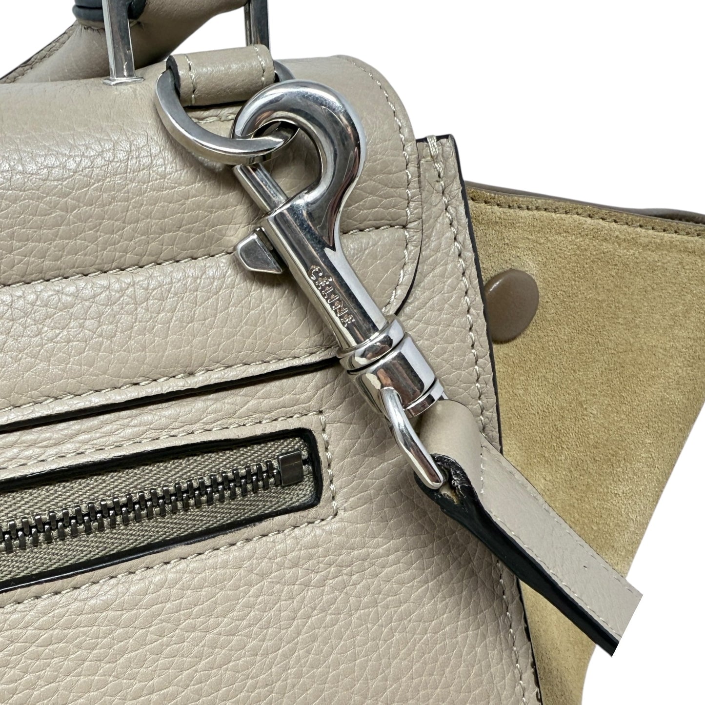 Drummed Calfskin Suede Medium Trapeze Souris Tote Luxury Designer By Celine, Size: Medium