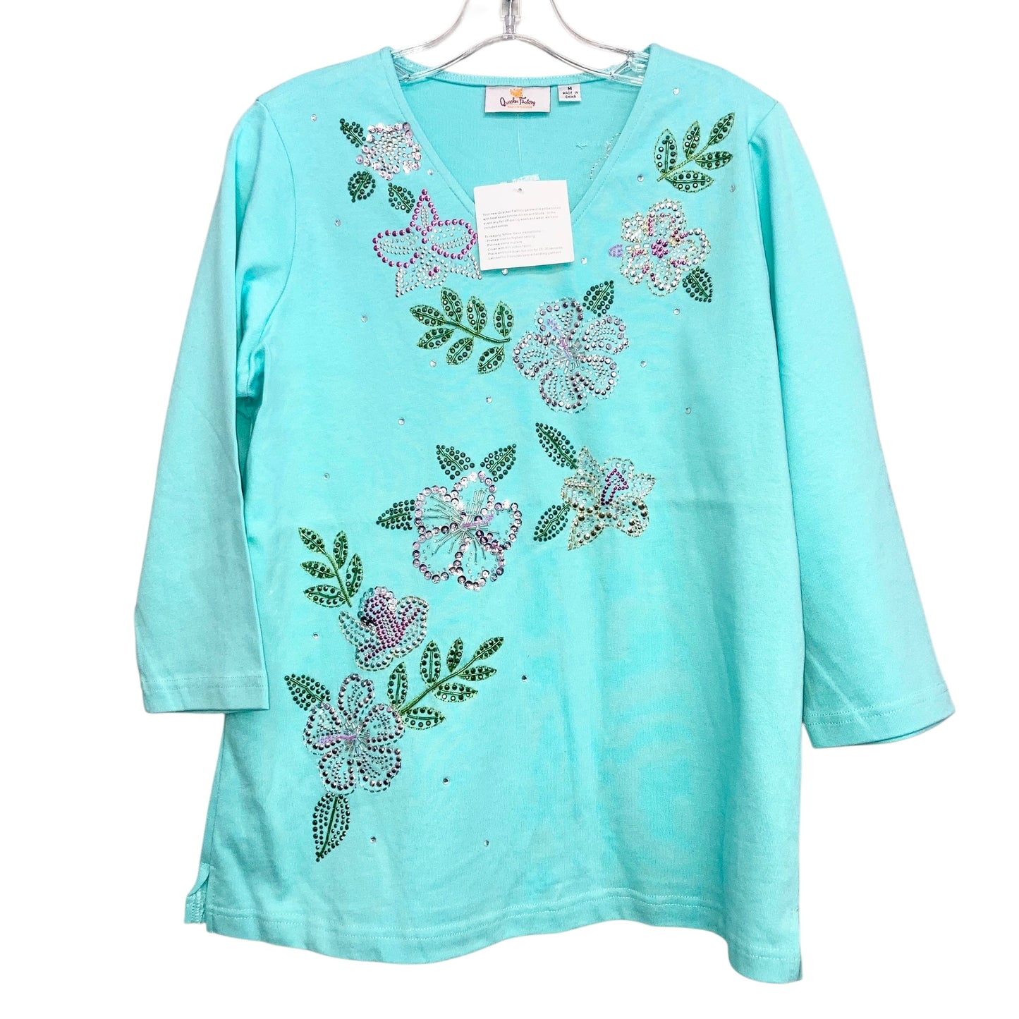Top 3/4 Sleeve By Quaker Factory In Aqua, Size:M