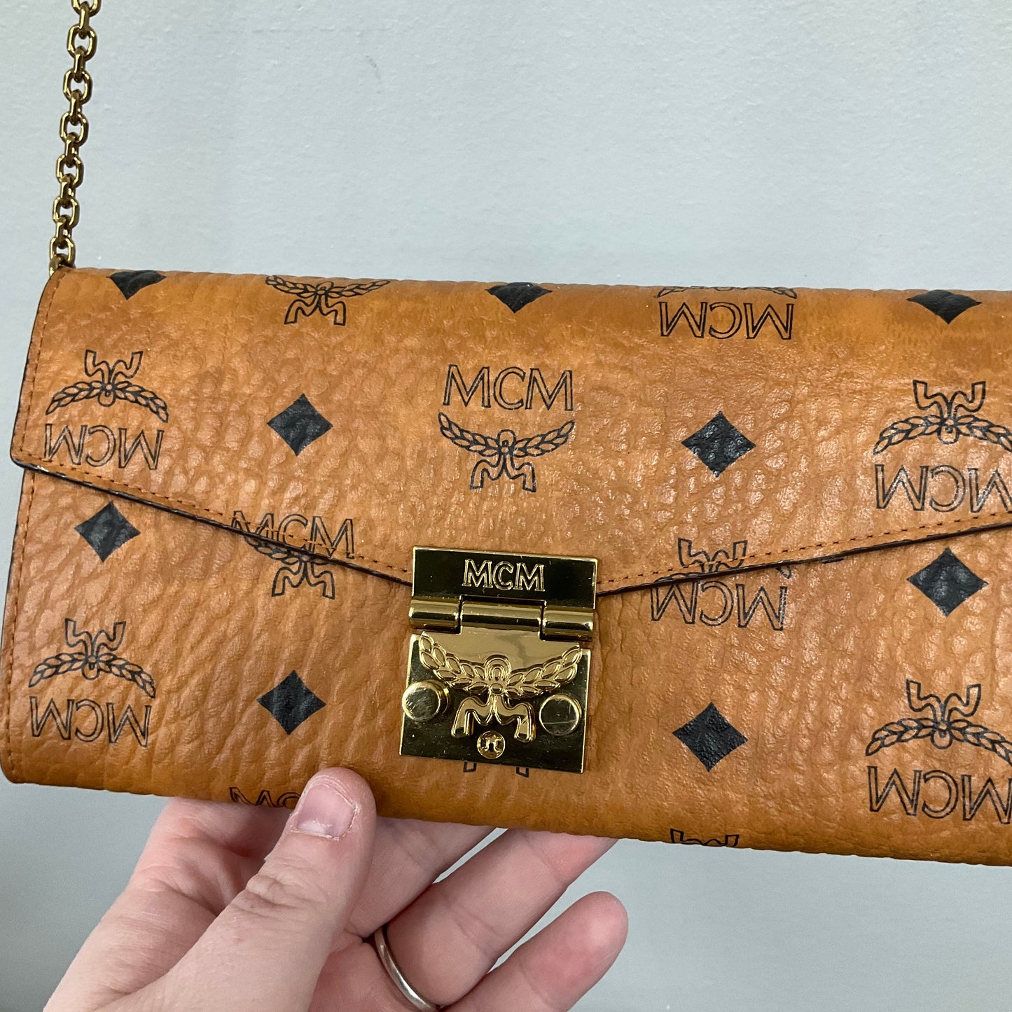 Crossbody Luxury Designer By Mcm In Brown, Size:Small