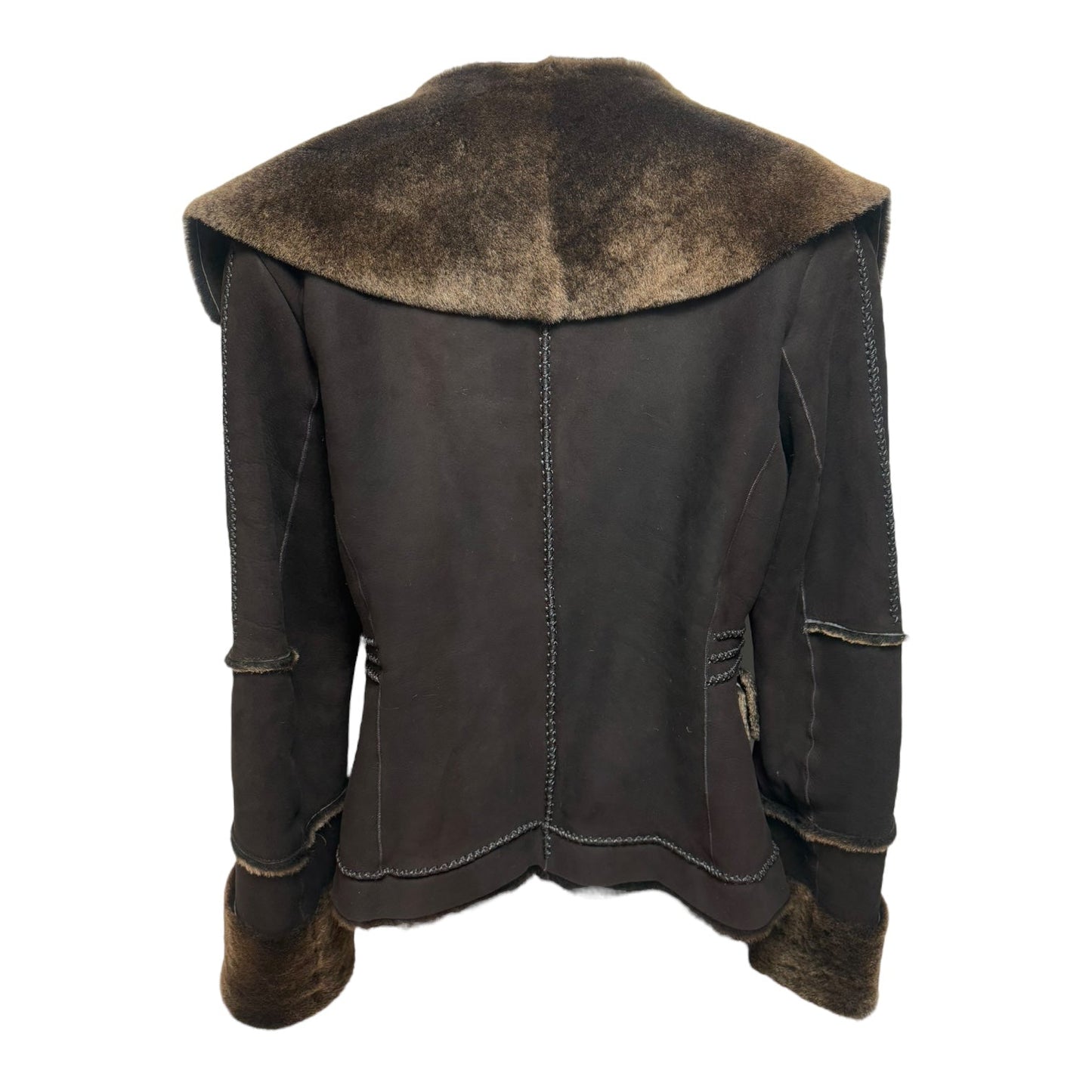 Shearling Jacket Moto Leather By Peruvian Connection In Brown, Size: S