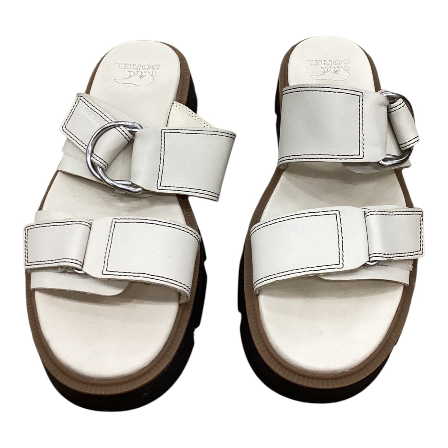 Sandals Heels Block By Sorel In Cream, Size:9.5