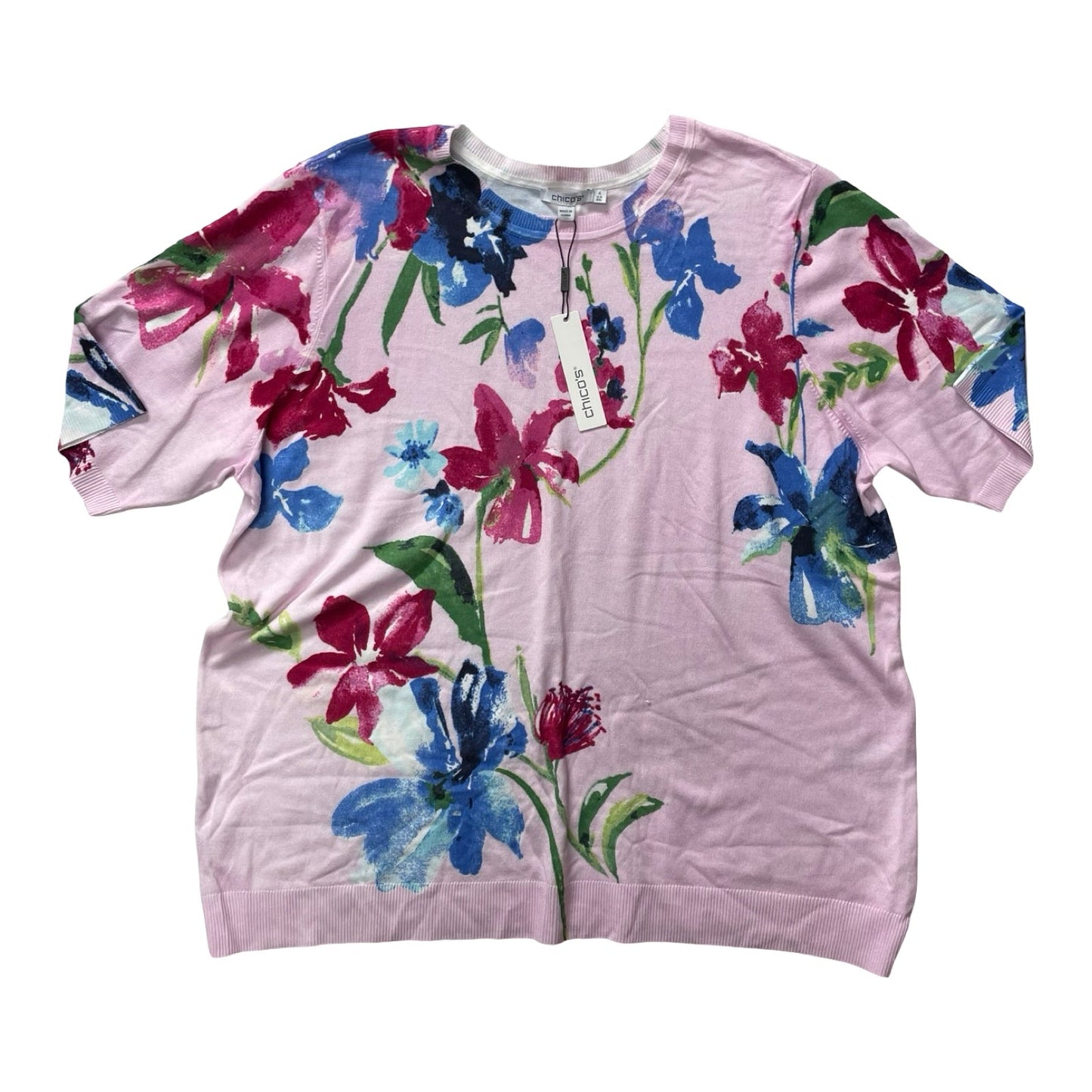 Sweater Ss By Chicos In Floral Print, Size:Xxl