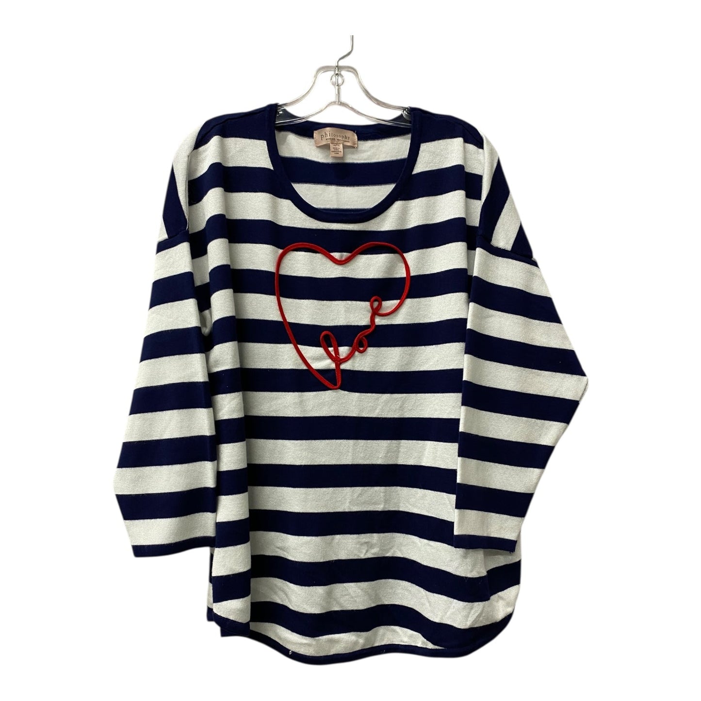 Top 3/4 Sleeve By Philosophy In Blue Red & White, Size:1X