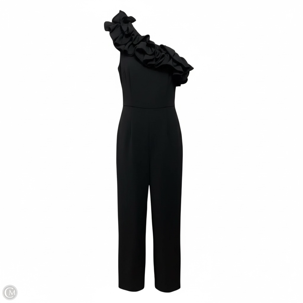 Ruffle Knit Crepe Jumpsuit By Adrianna Papell In Black, Size: 2