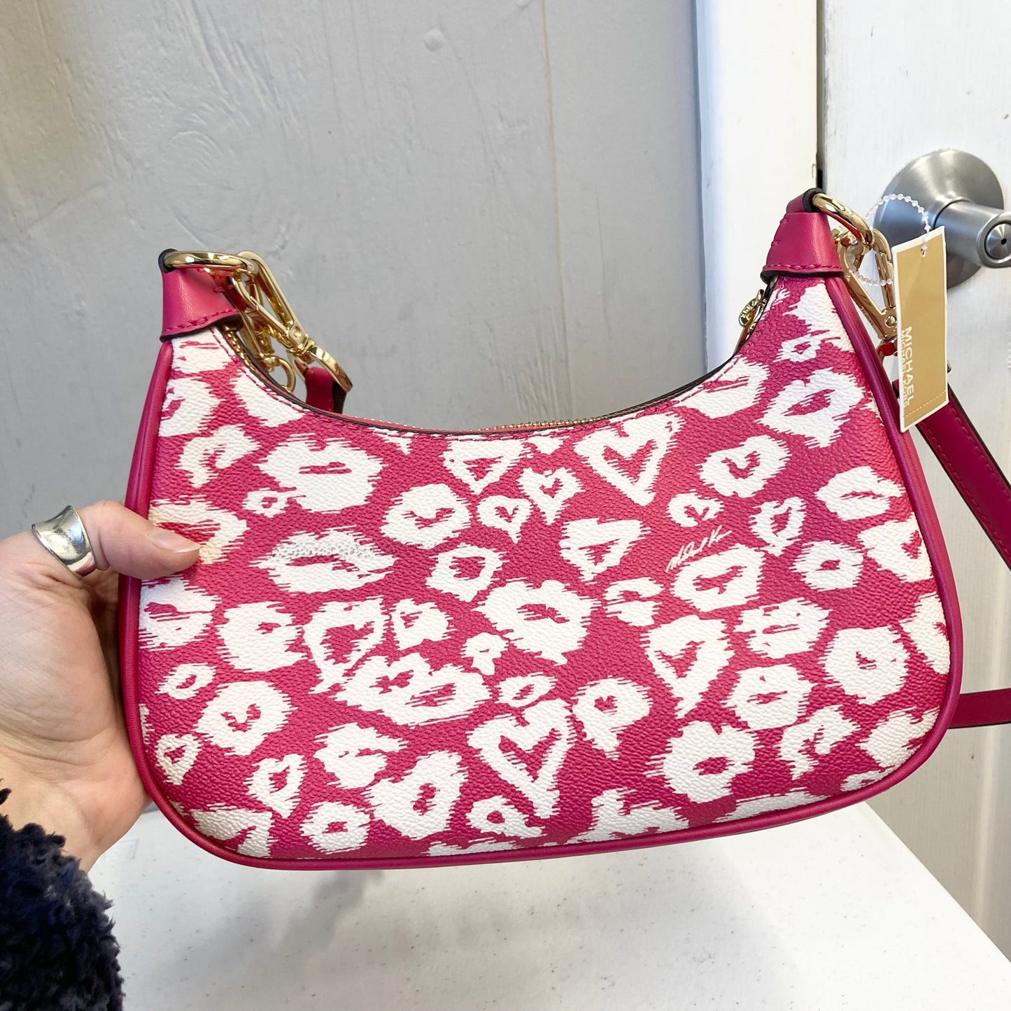 Crossbody Designer By Michael Kors In Pink & White, Size:Small