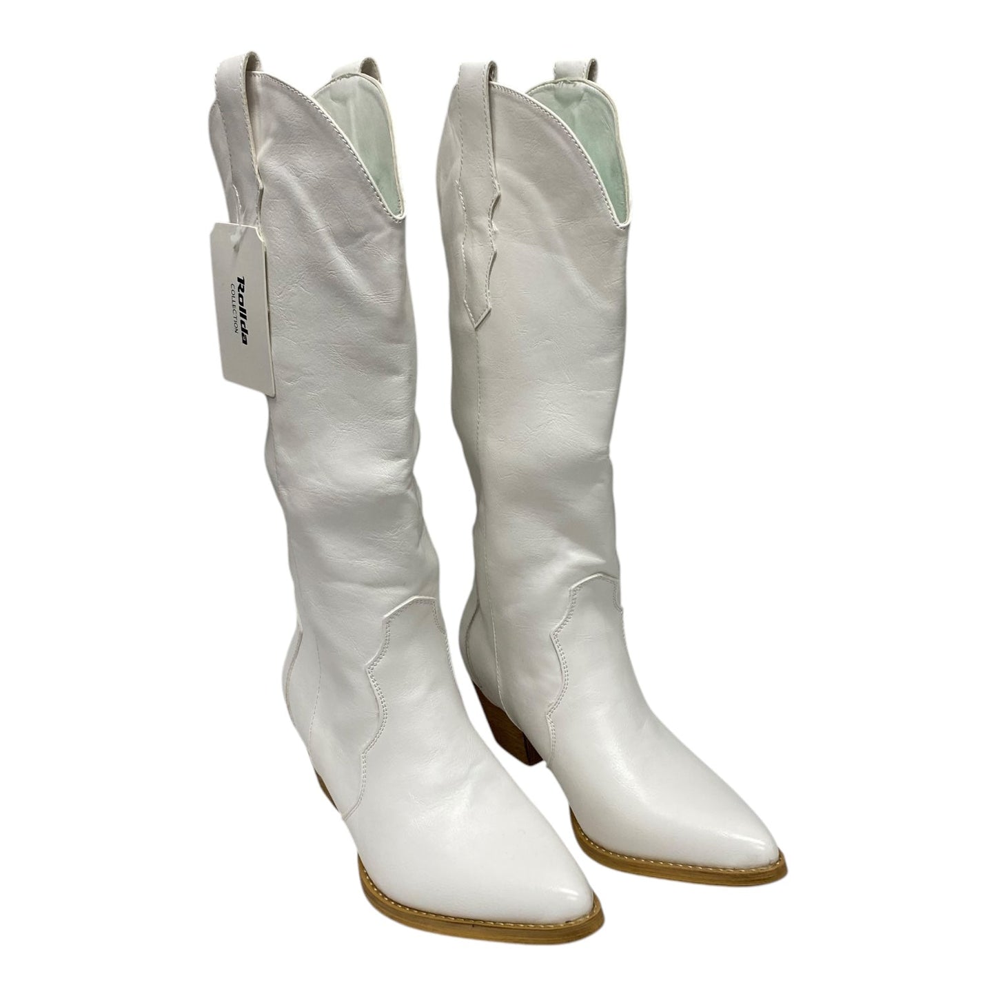 Boots Knee Heels By Cme In White, Size:8.5