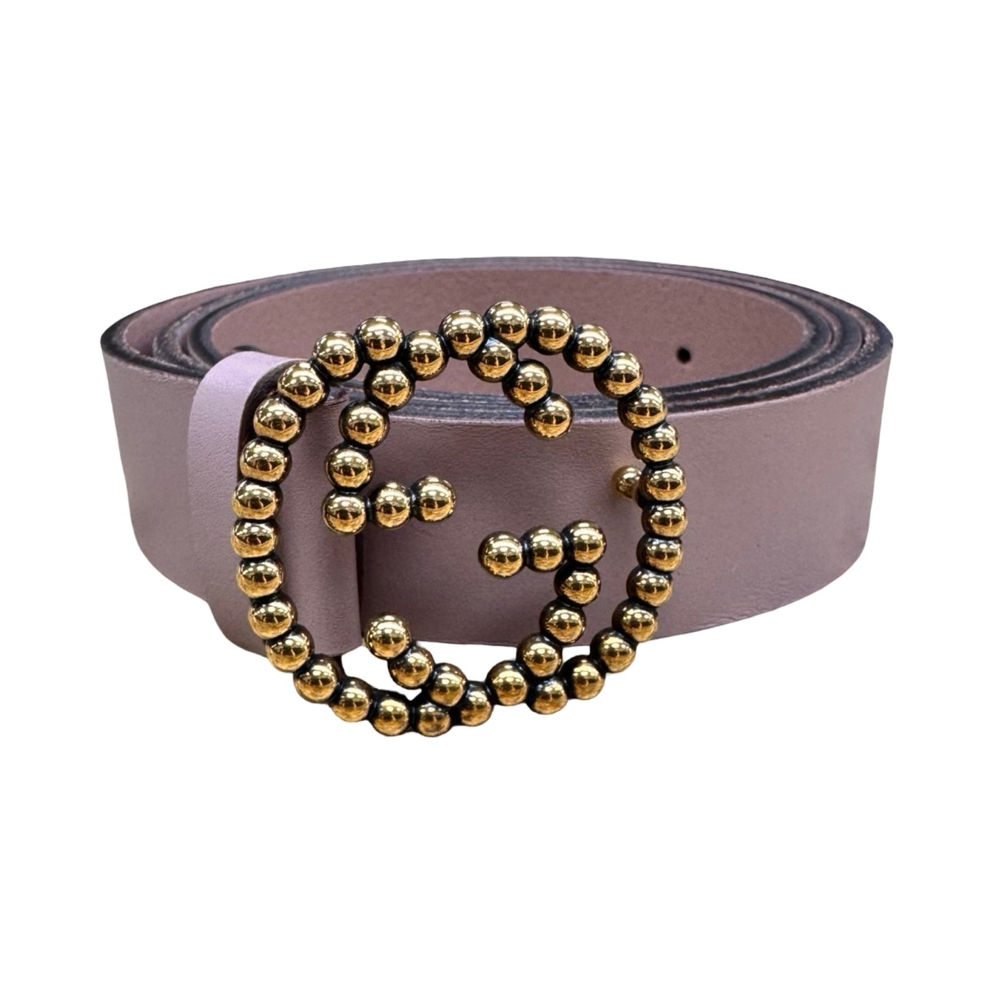 Belt Luxury Designer By Gucci In Gold & Pink, Size: 95