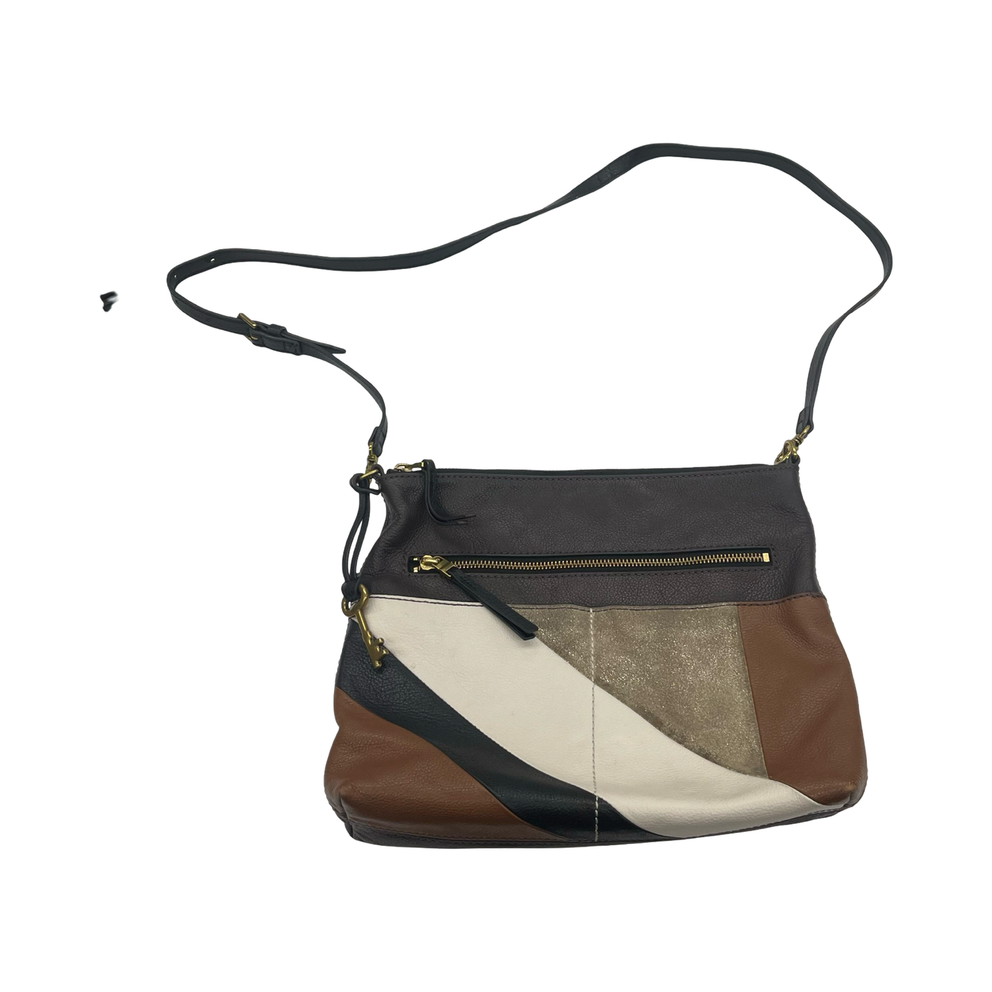 Crossbody Leather By Fossil In Brown & Tan, Size:Medium