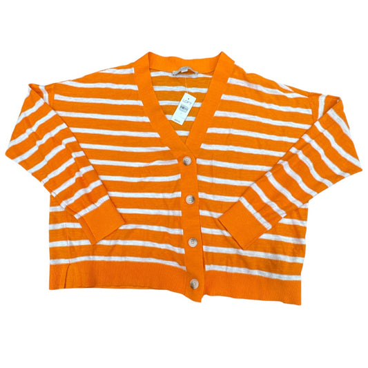 Sweater Cardigan By Loft In Orange & White, Size:L