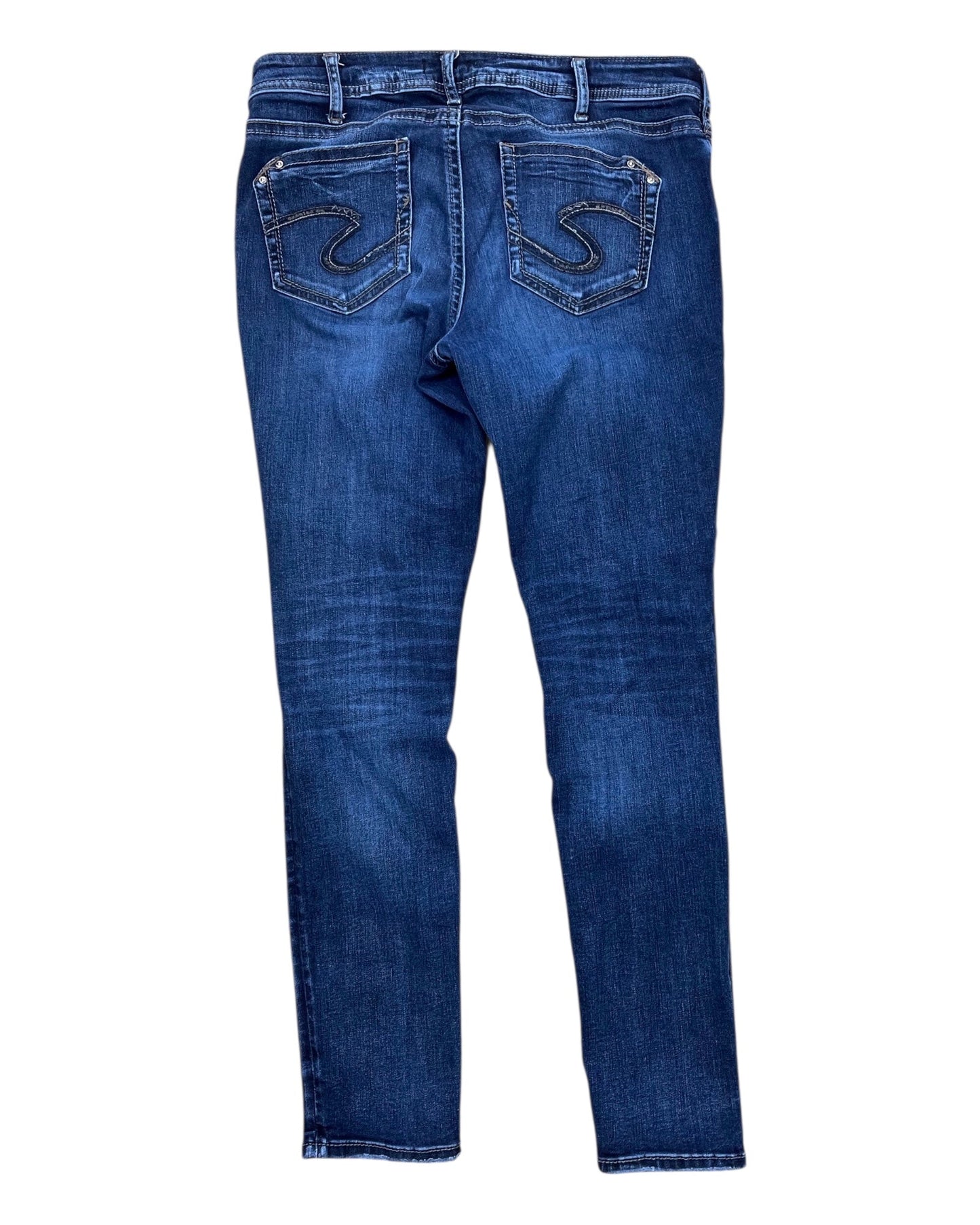 Jeans Straight By Silver In Blue Denim, Size:14