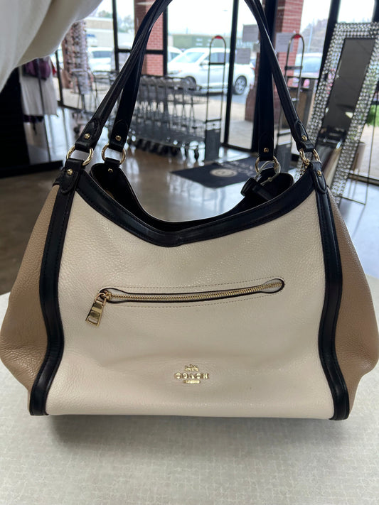 Handbag Designer By Coach In Black & Cream, Size:Medium