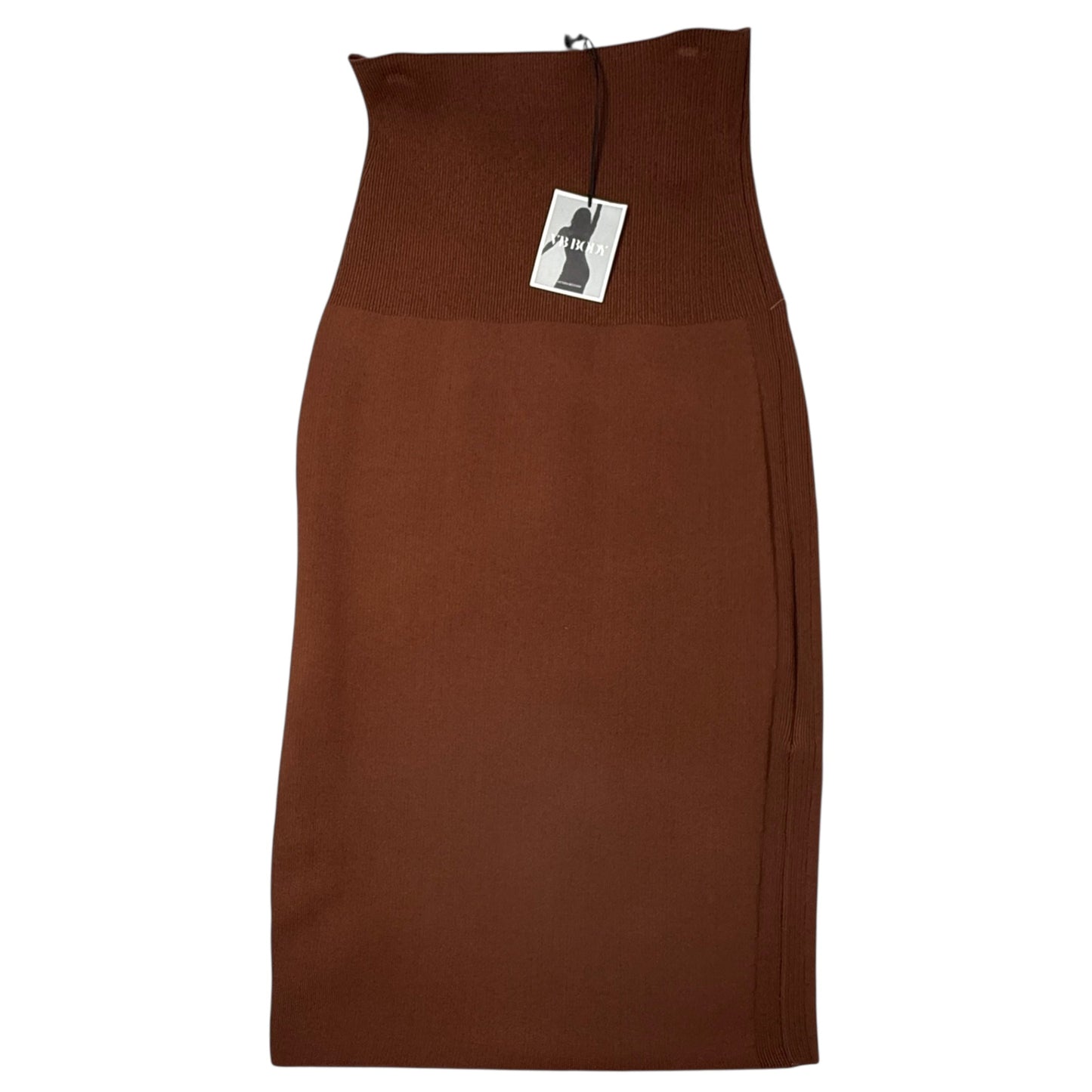 Fitted Stretch Knit Midi Skirt  By VB Body by Victoria, Beckham  In Brown, Size: S