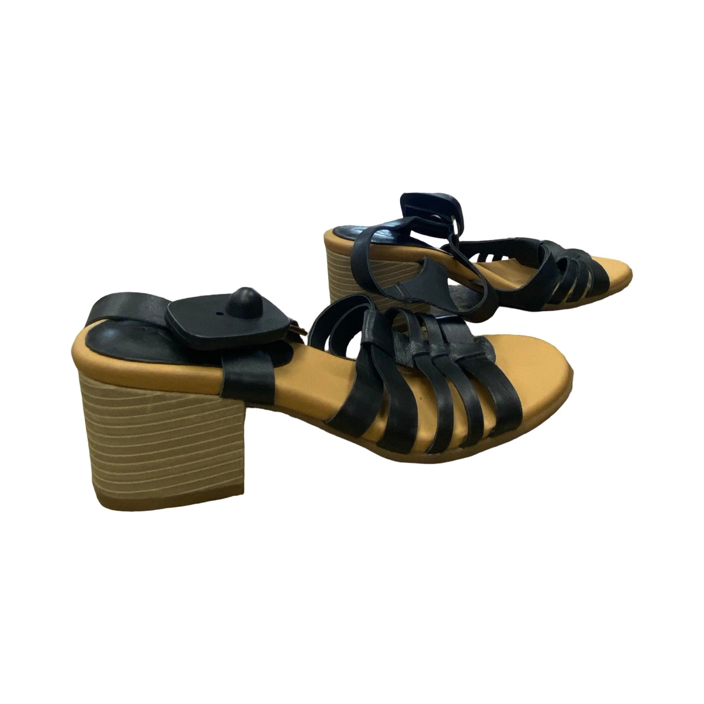 Sandals Heels Block By Korks In Black & Brown, Size:7