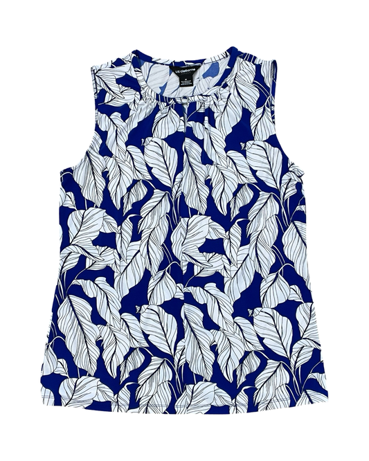 Top Sleeveless By Liz Claiborne In Blue & White, Size:M