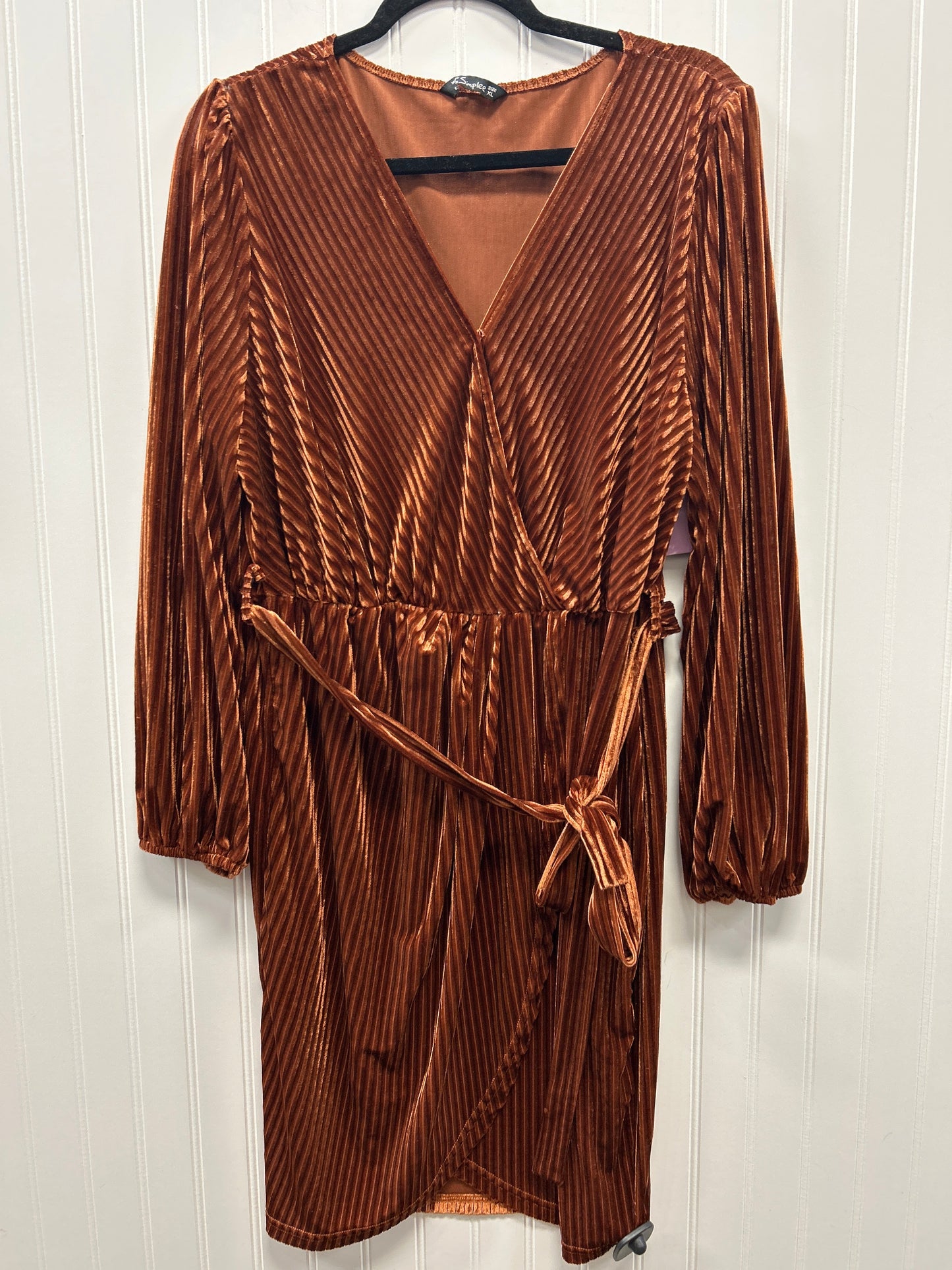 Dress Party Midi By Simple In Bronze, Size:Xl
