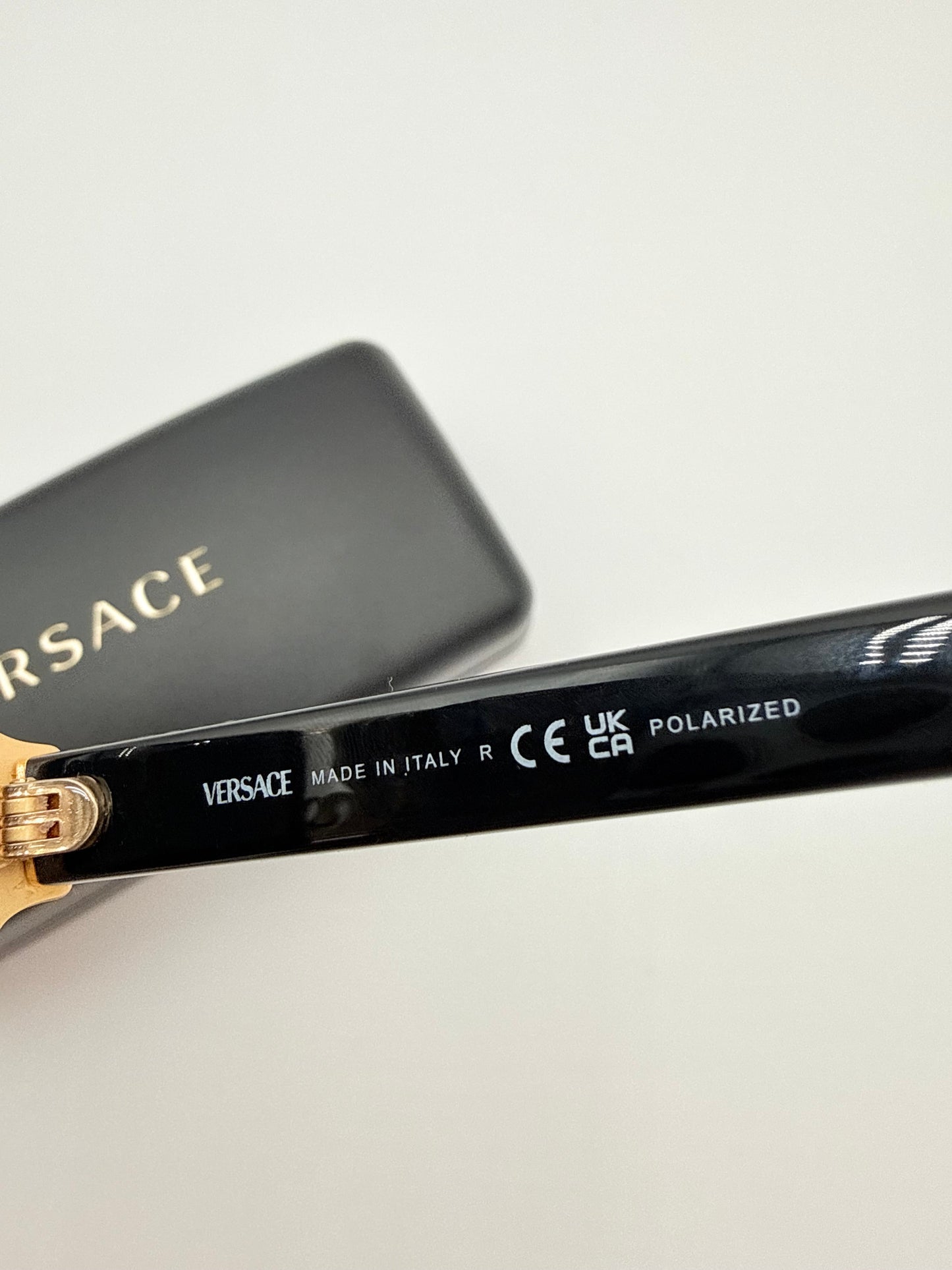 Sunglasses Luxury Designer By Versace In Black & Gold, Size: