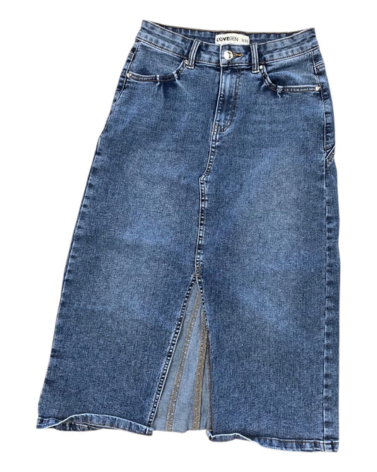 Skirt Midi By Clothes Mentor In Blue Denim, Size:4