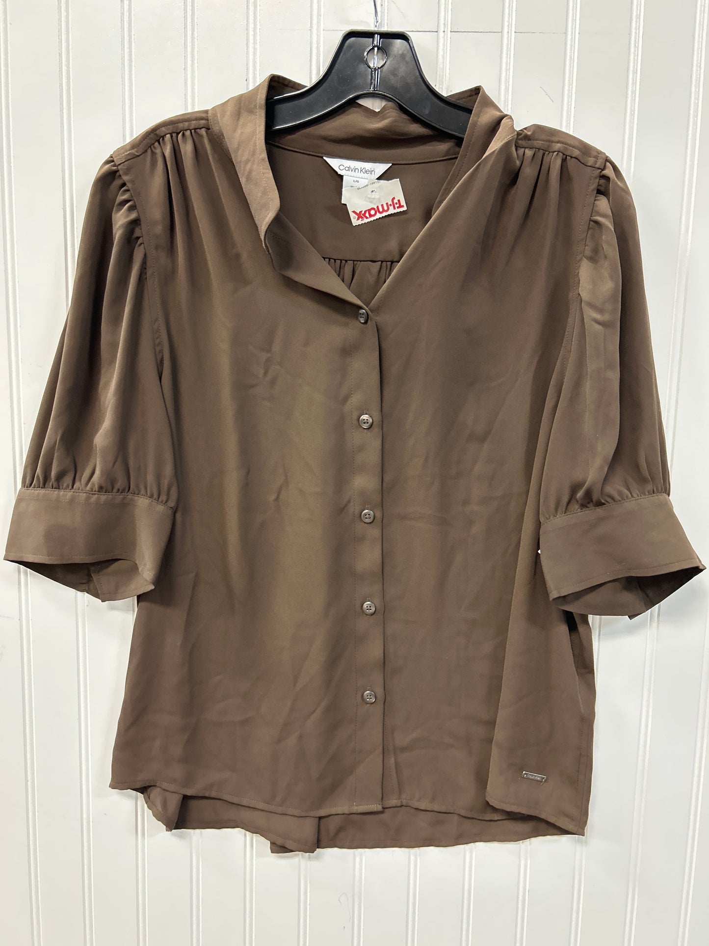 Blouse Ss By Calvin Klein In Brown, Size:L