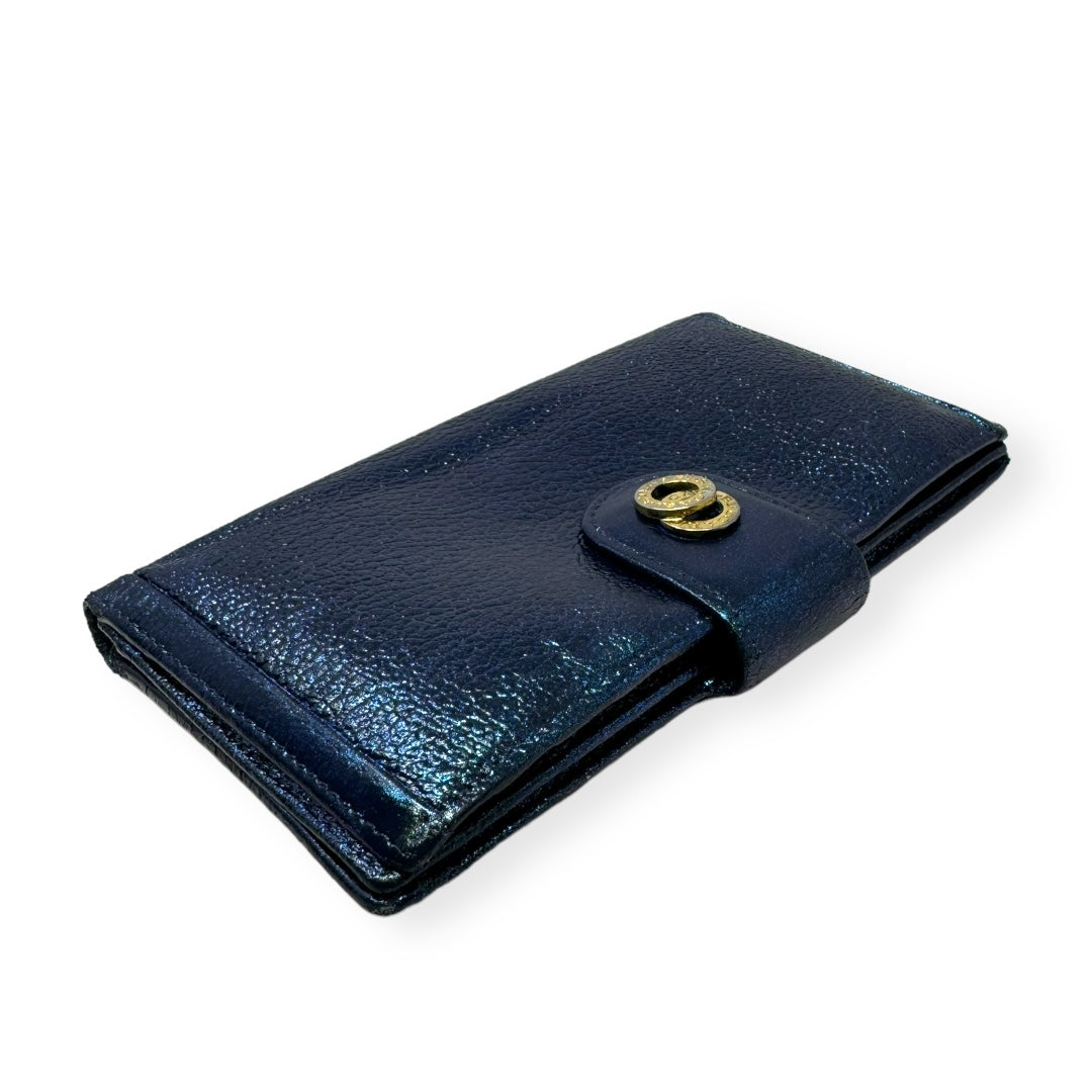 Reworked Glitter Pebbled Leather Wallet Designer Bvlgari, Size Small