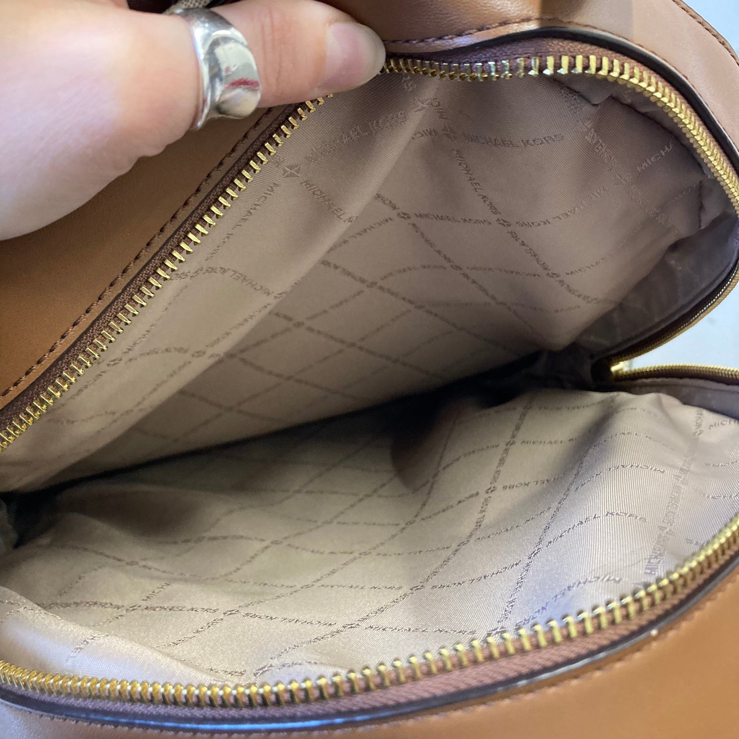 Backpack Designer By Michael Kors In Brown & White, Size:Large