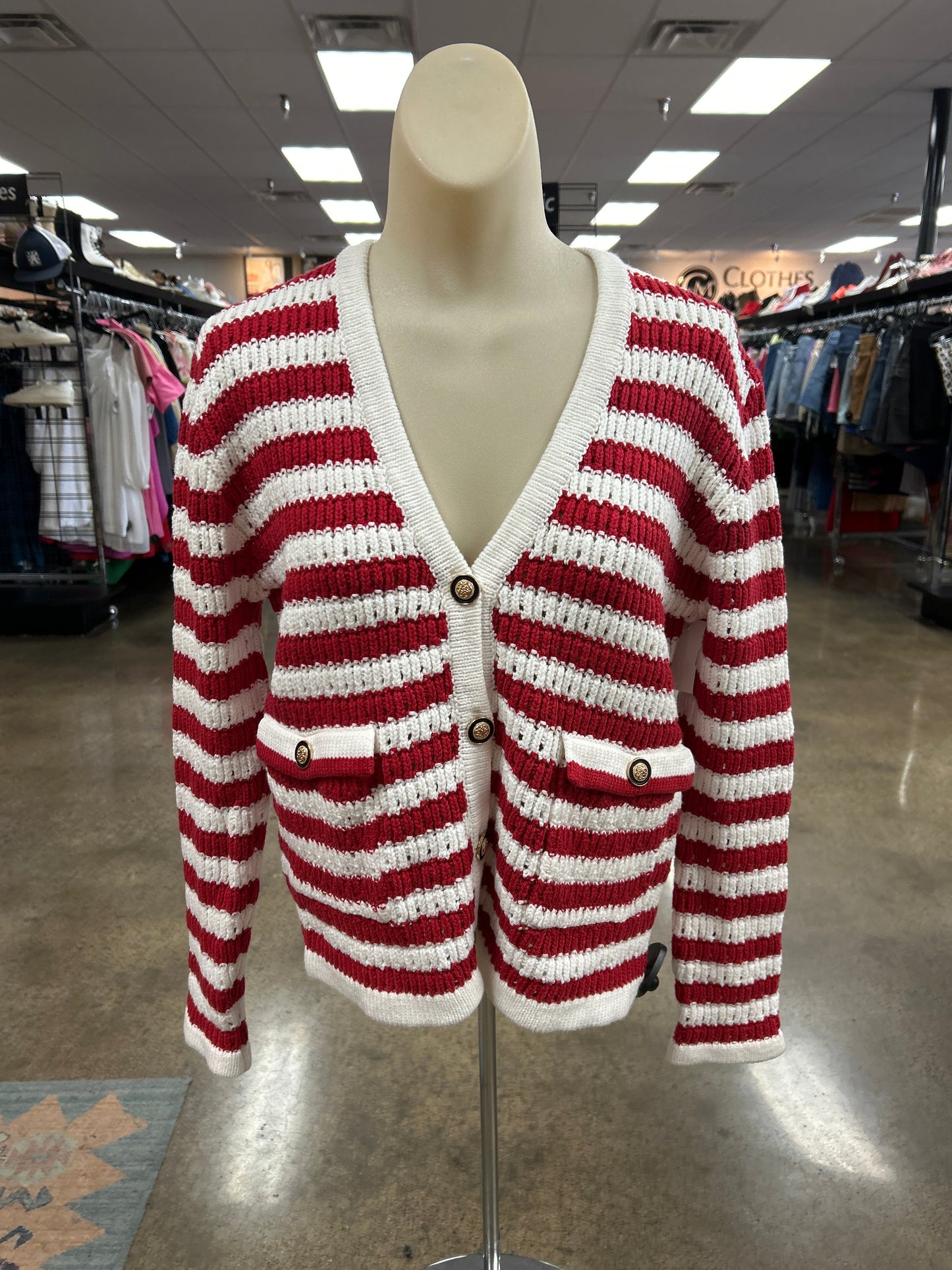 Cardigan By Ee Some In Red & White, Size:S