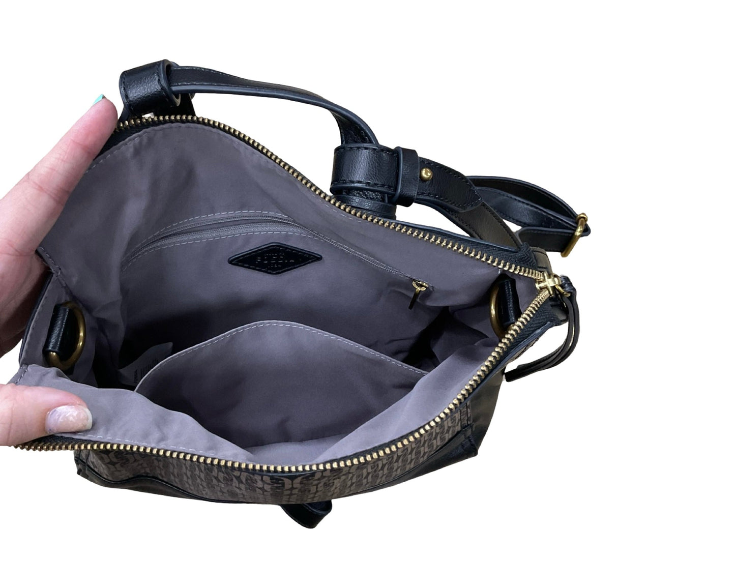 Handbag By Fossil In Black & Brown, Size:Medium
