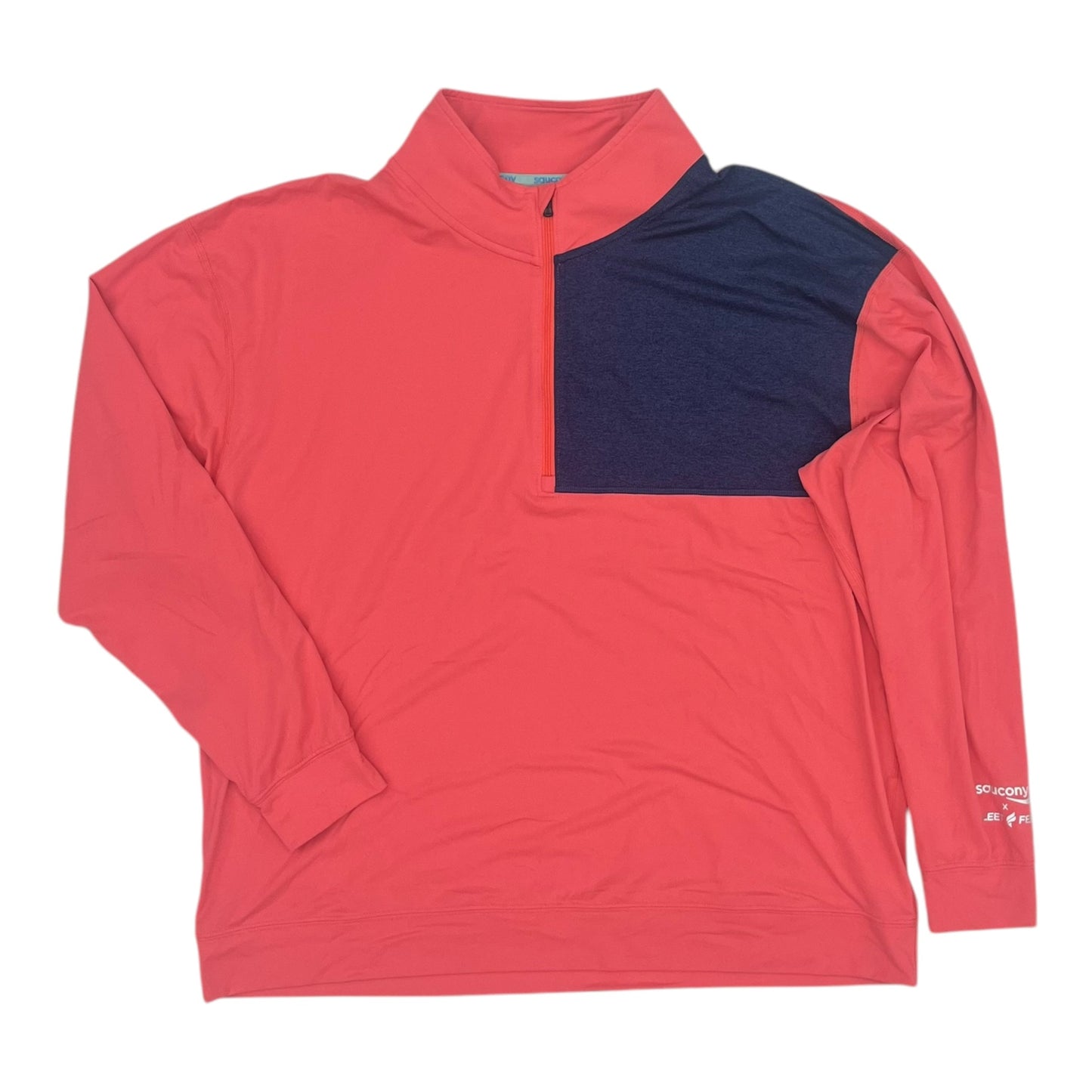 Athletic Top Ls Collar By Saucony In Blue & Pink, Size:Xl