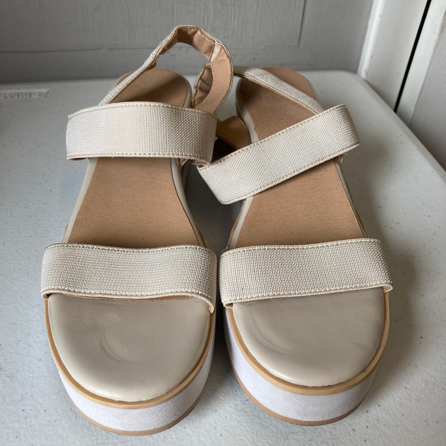 Sandals Heels Wedge By Madden Nyc In Cream, Size:8.5