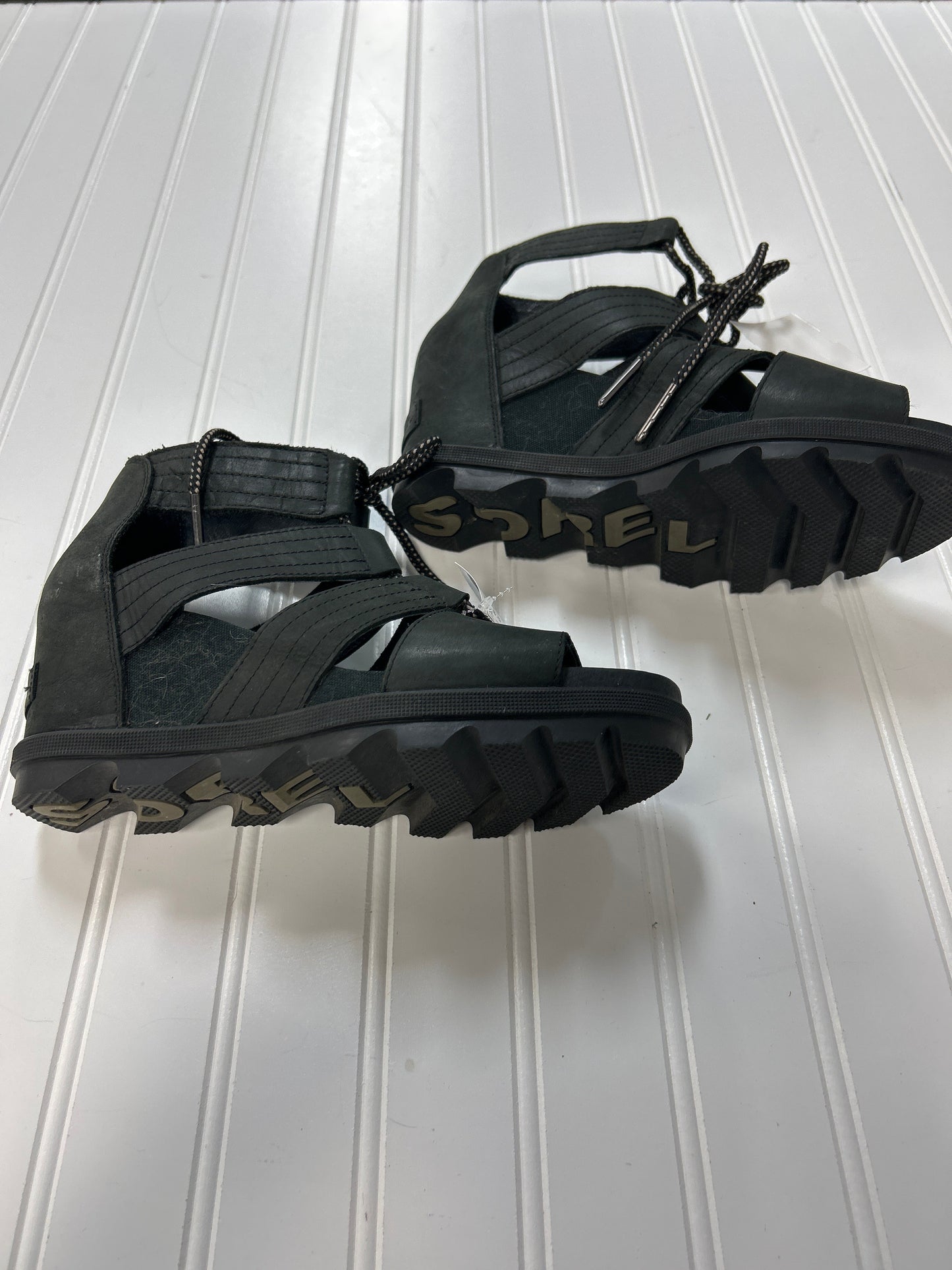Sandals Heels Wedge By Sorel In Black, Size:8.5