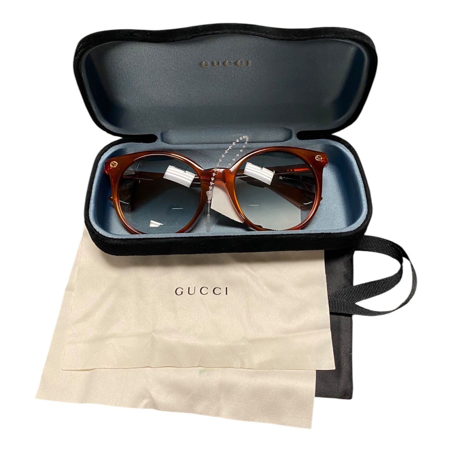 Sunglasses Luxury Designer By Gucci In Gold, Size: