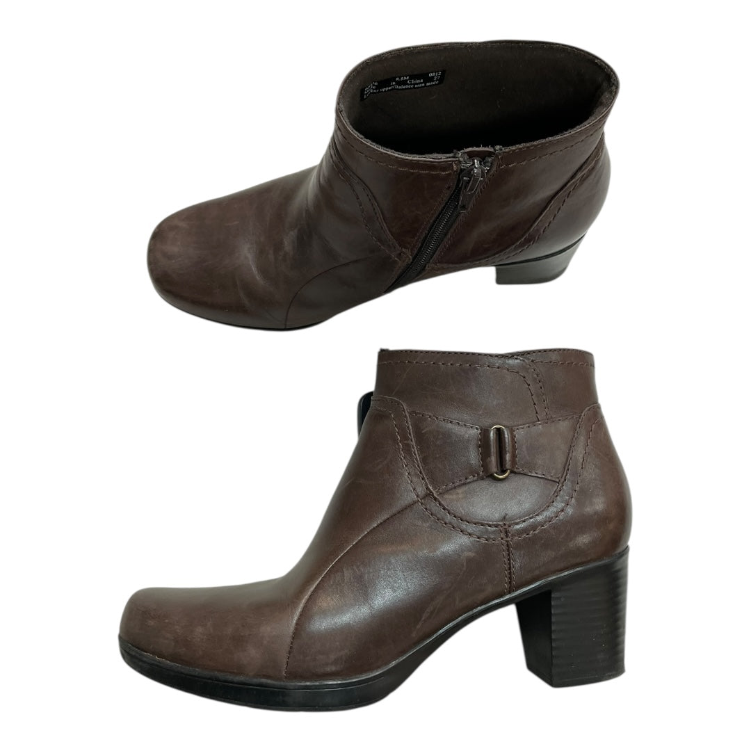 Boots Ankle Heels By Clarks In Brown, Size:8.5