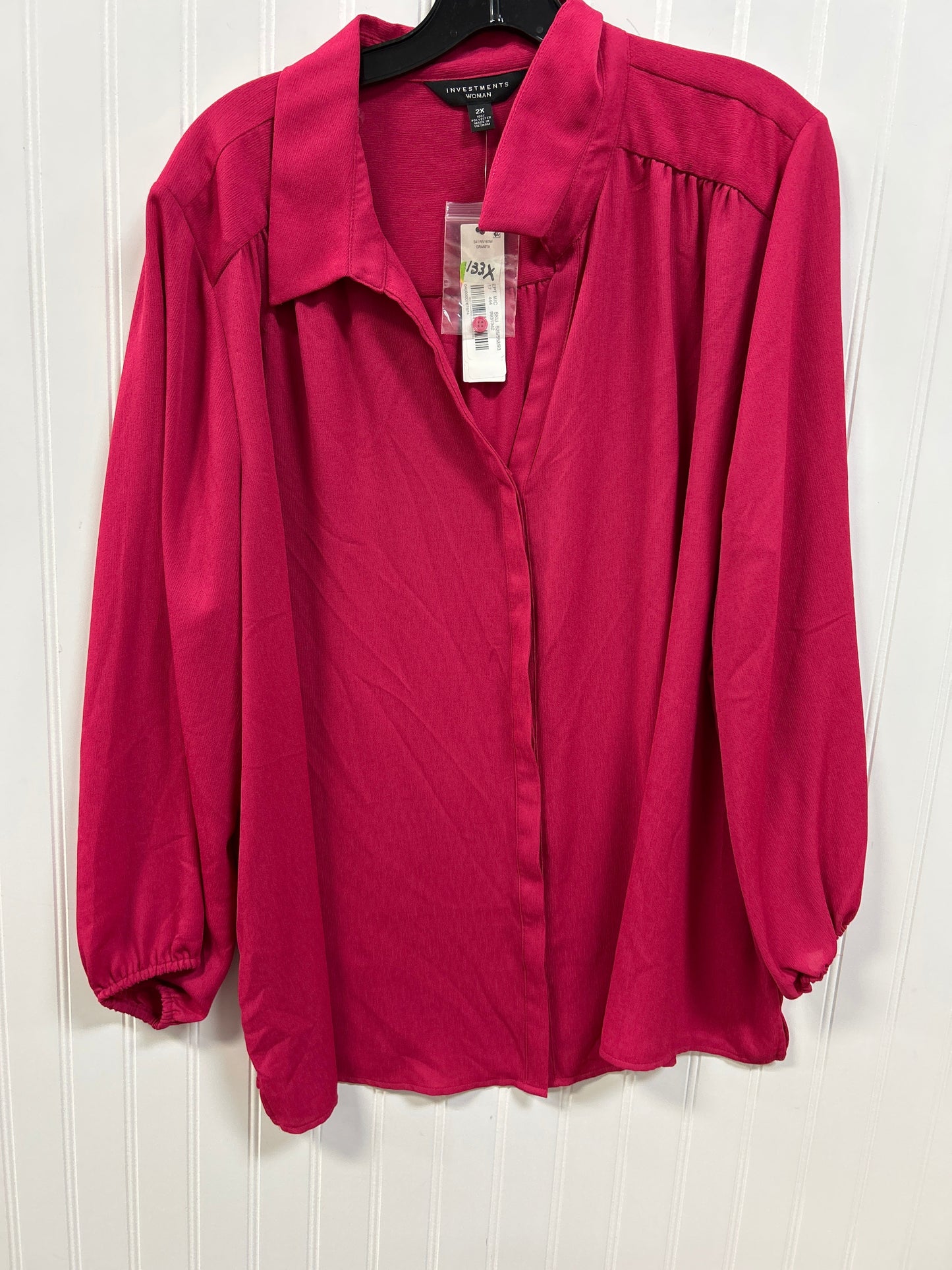 Blouse Ls By Investments In Pink, Size:2X