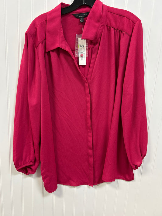 Blouse Ls By Investments In Pink, Size:2X
