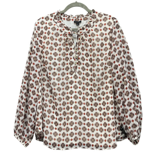 Blouse Long Sleeve By Talbots In Brown & White, Size: L
