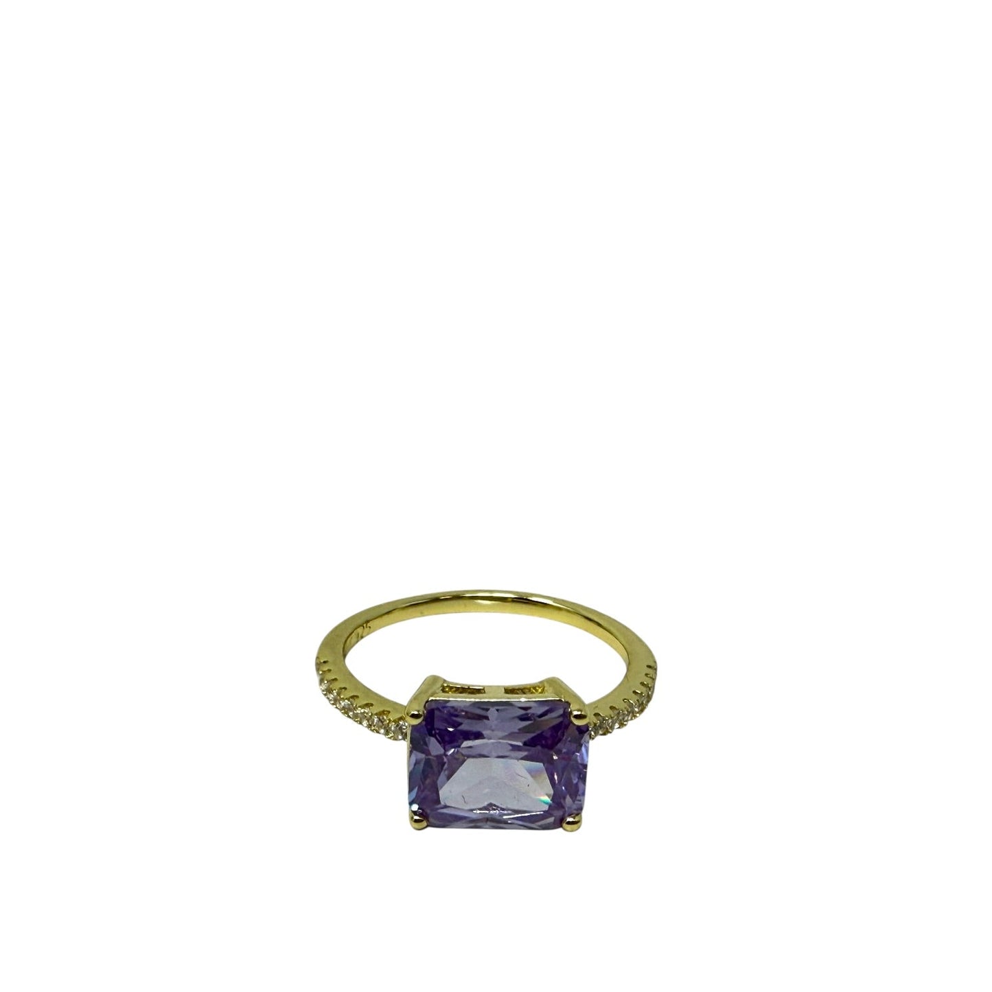 Gold Over Sterling Silver & Purple Stone Statement Ring, Size: 8