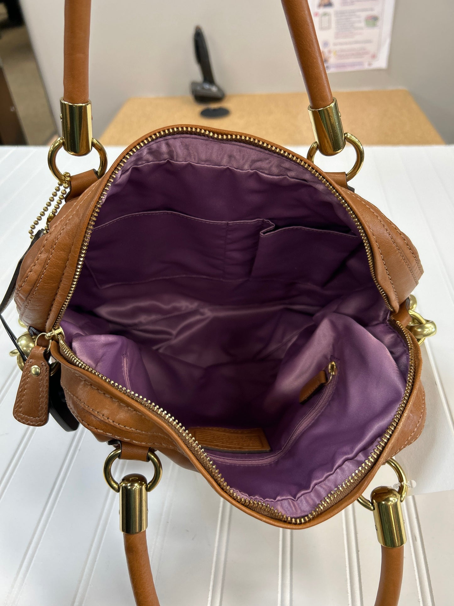 Handbag Designer By Coach In Brown & Gold, Size:Large