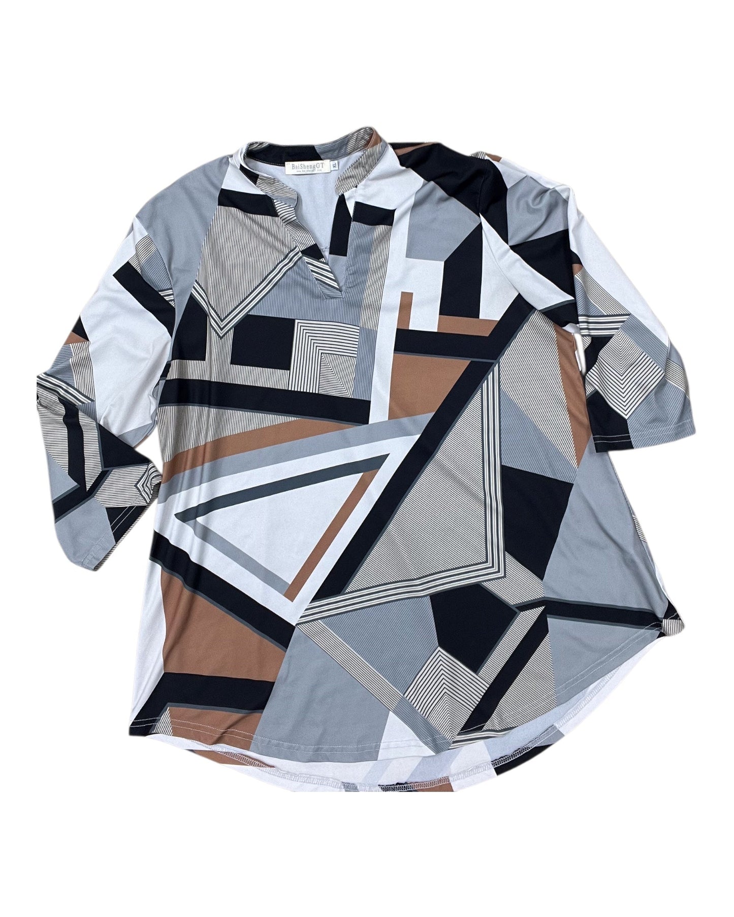 Top Ls By Clothes Mentor In Grey & Tan, Size:Xl