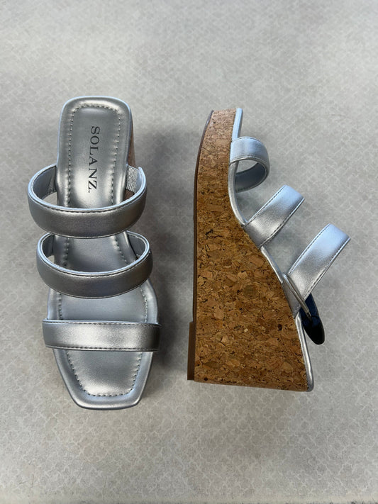 Sandals Heels Wedge By Solanz In Silver, Size:7