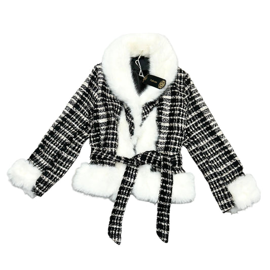 Jacket Faux Fur & Sherpa By Pallivare in Black & White, Size: \