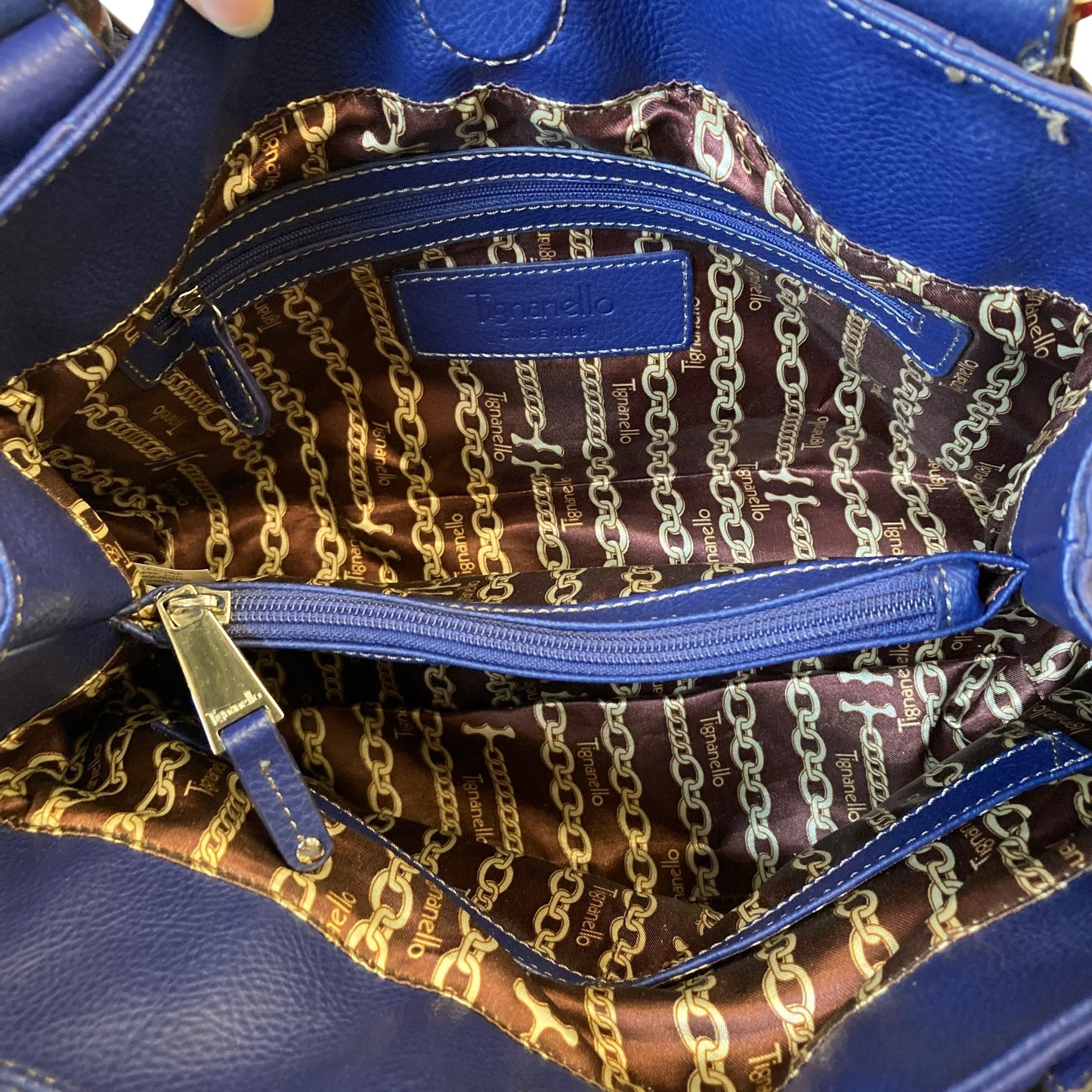 Handbag Leather By Tignanello  Purses In Blue, Size:Medium