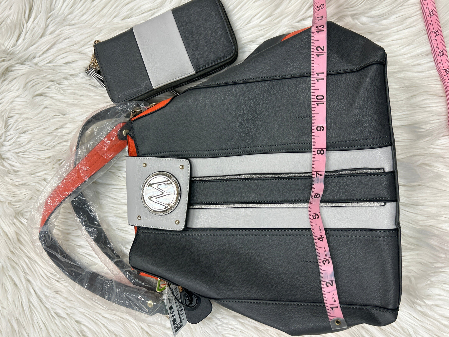 Handbag By Clothes Mentor In Grey & Orange, Size:Large