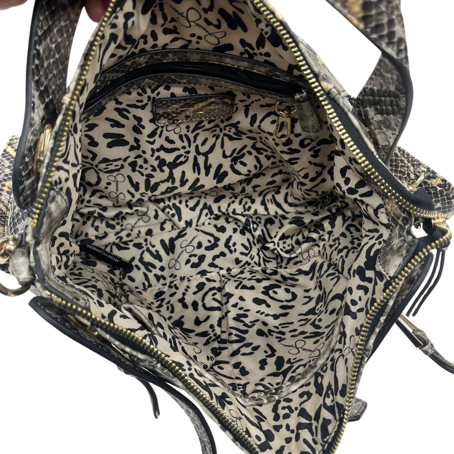 Handbag By Jessica Simpson In Snakeskin Print, Size:Medium