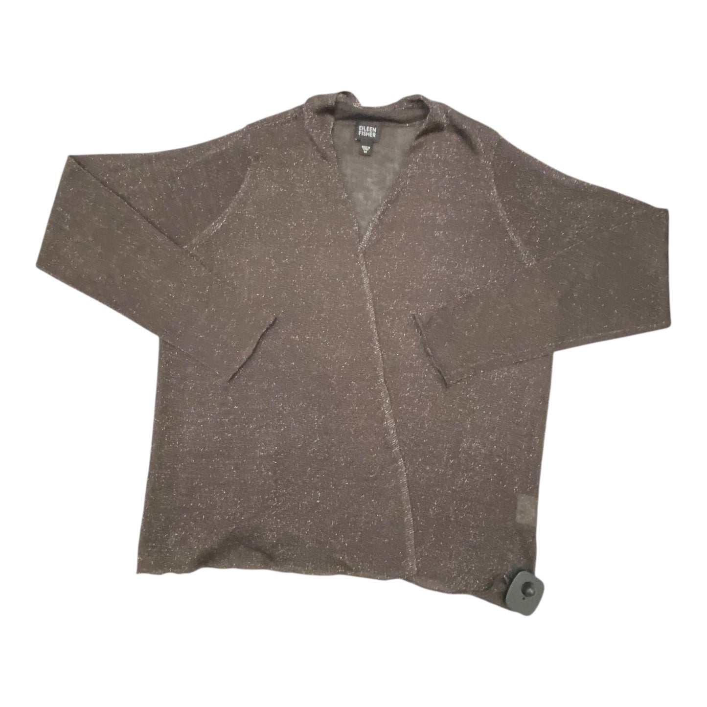Sweater Cardigan Designer By Eileen Fisher In Brown & Silver, Size:M