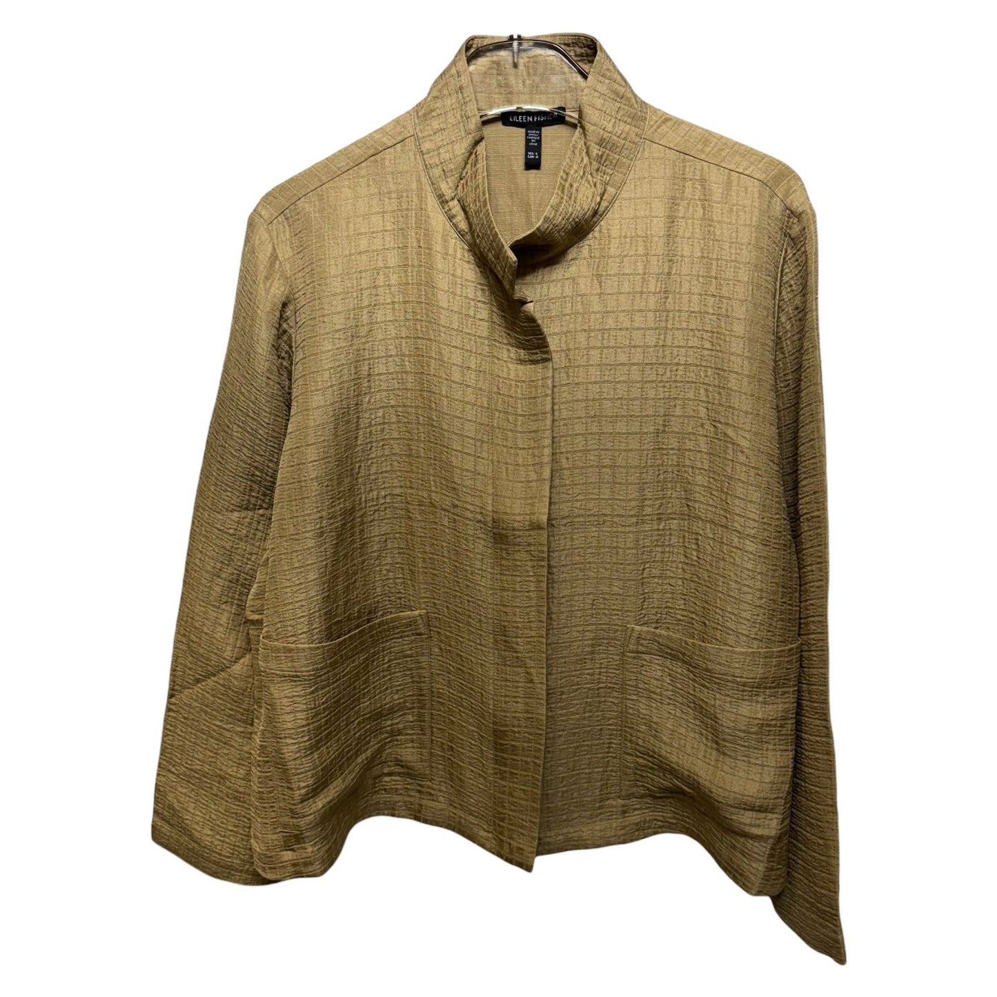 Stand Collar Silk Linen Blend Jacket By Eileen Fisher In Tan, Size: L