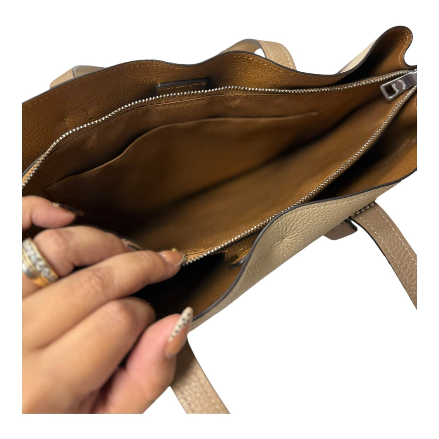 Handbag Designer By Coach In Tan, Size:Medium