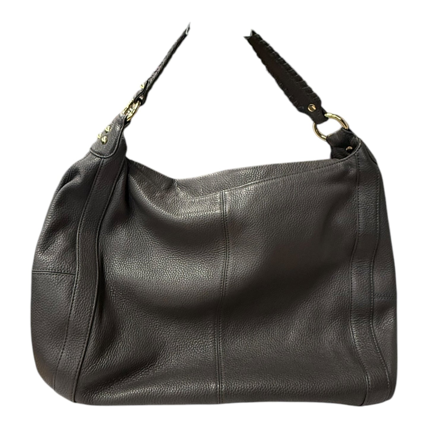 Leather Handbag  In Grey, Size:Large