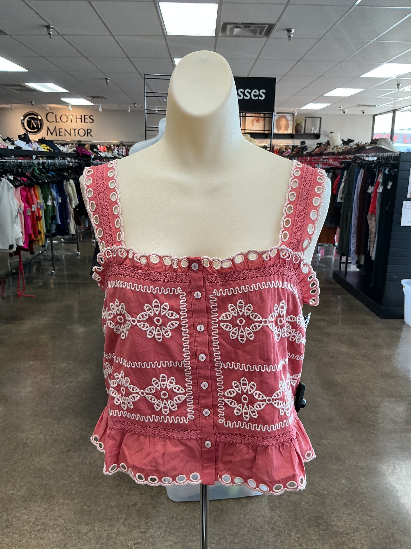 Top Sleeveless By American Eagle In Cream & Red, Size:M