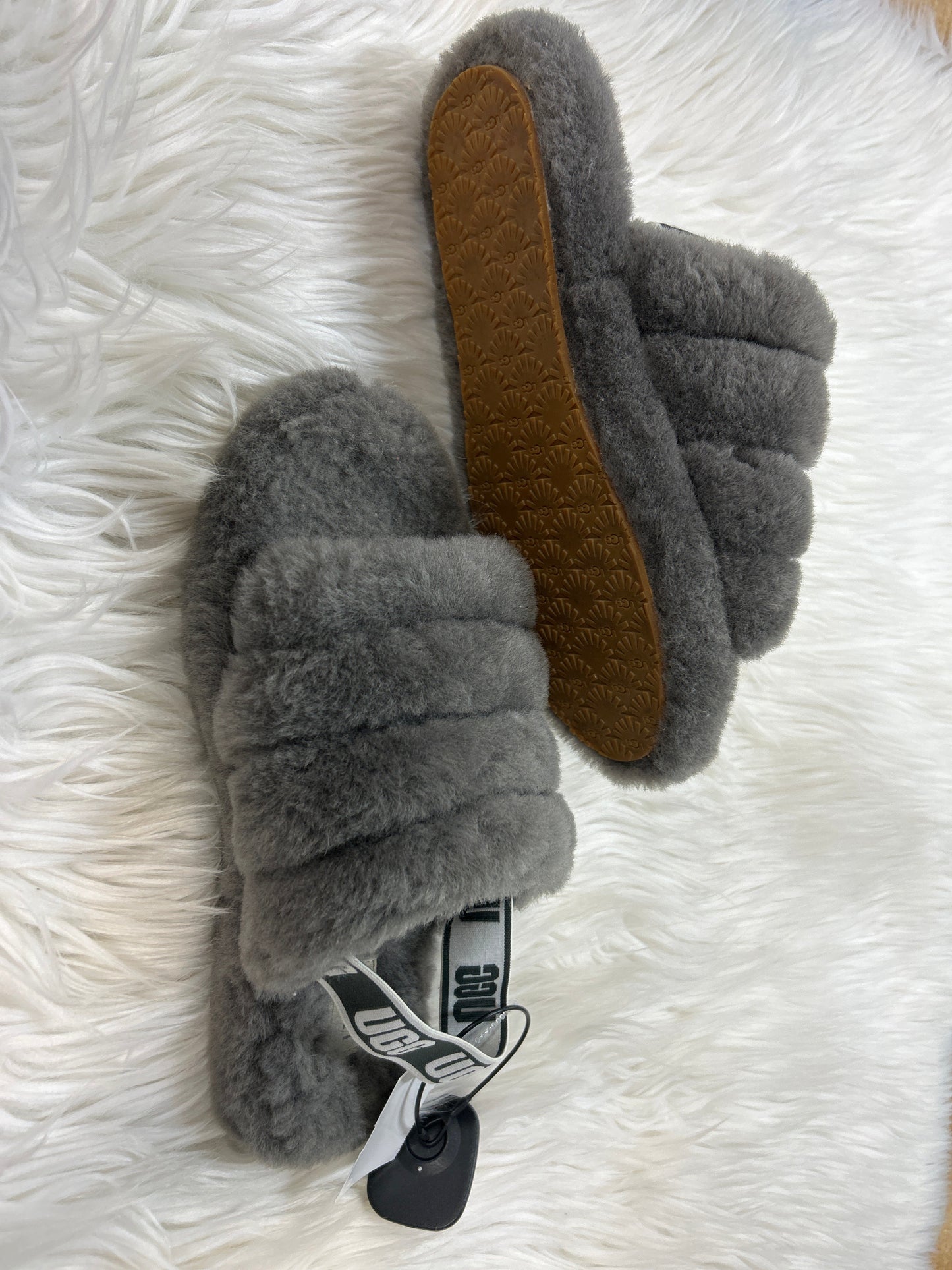 Slippers Designer By Ugg In Grey, Size:6