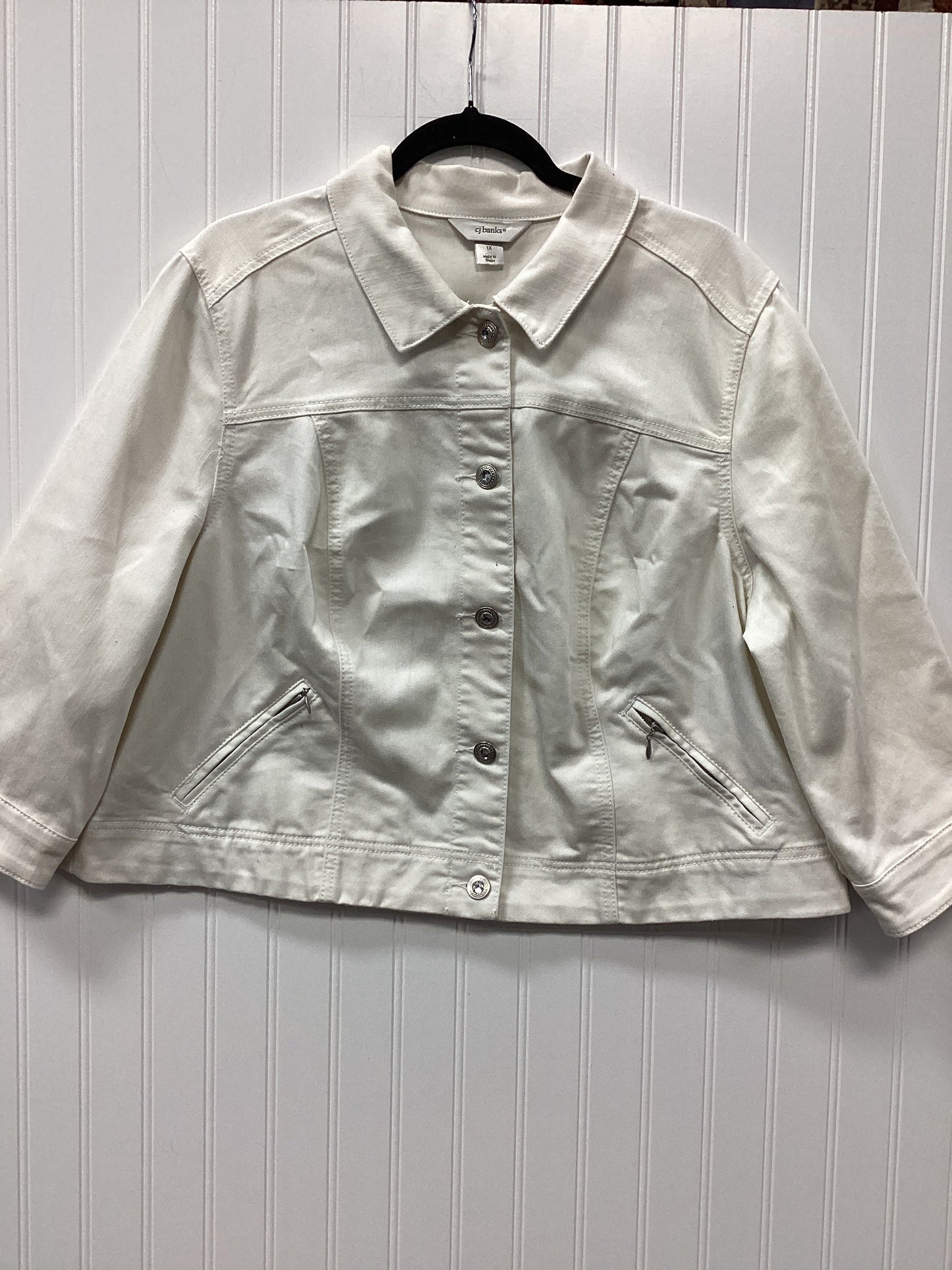 Jacket Denim By Cj Banks In Cream Denim, Size:1X
