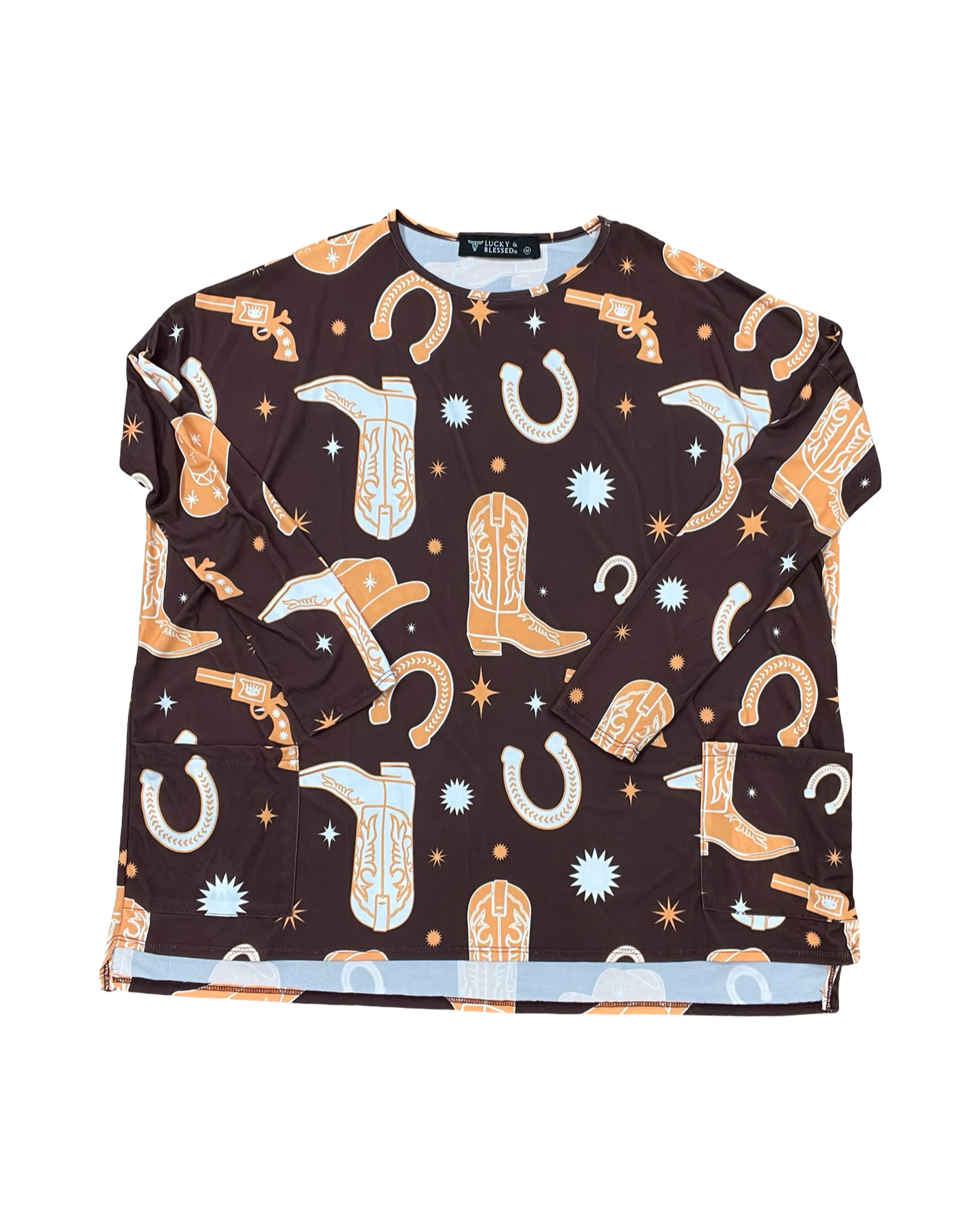 Top Ls By Lucky & Blessed In Brown & Orange, Size:M